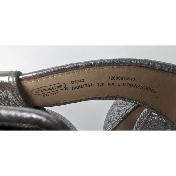 Coach Harleigh Cuba Ankle Strap Sandals Heels Court Leather Metallic Silver 10 - Picture 8 of 10
